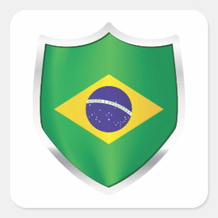 vlag Brazilië Silver Shield Vierkante Sticker