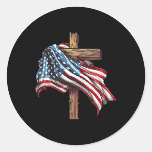 Vlag Christelijk Kruis Jesus 4th van Juli Mannen V Ronde Sticker