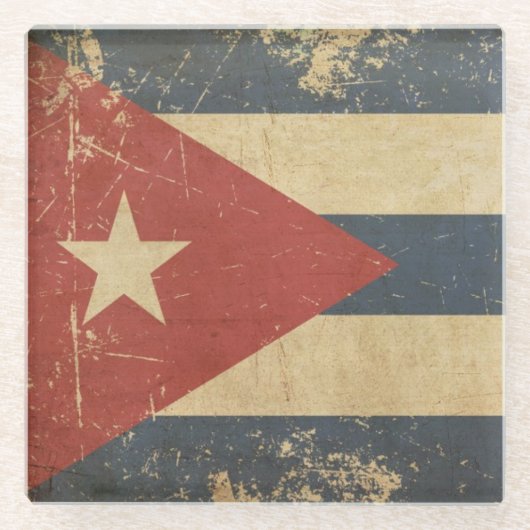 Vlag Cuban Aged Glazen Onderzetter (Voorkant)