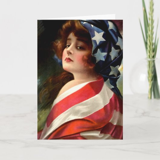 Vlag dame 4 juli patriottische kunst kaart (Voorkant)
