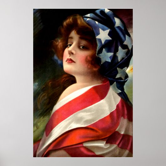 Vlag dame 4 juli  patriottische kunst poster (Voorkant)