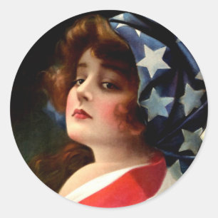 Vlag dame 4 juli patriottische kunst ronde sticker