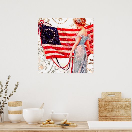 Vlag Dame 4de Patriottische  Briefkaart Kunst Poster (Keuken)