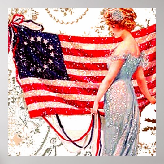 Vlag Dame 4de Patriottische  Briefkaart Kunst Poster (Voorkant)