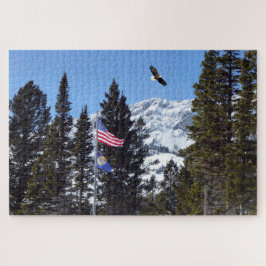 Vlag en adelaar met berg op de achtergrond legpuzzel