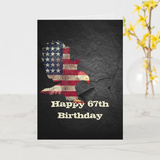 Vlag en Amerikaanse zeearend voor 67ste verjaardag Kaart (Gele Bloem)