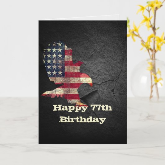 Vlag en Amerikaanse zeearend voor 77ste verjaardag Kaart (Gele Bloem)