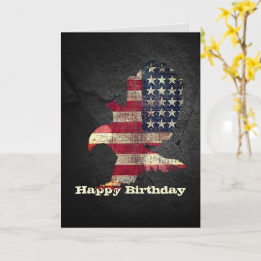Vlag en Bald Eagle Birthday Kaart (Gele Bloem)