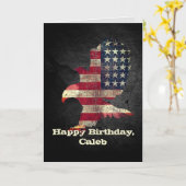 Vlag en Bald Eagle Birthday met naam Kaart (Gele Bloem)