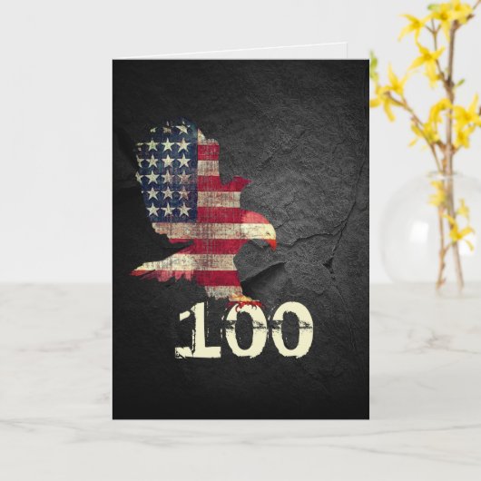 Vlag en Bald Eagle voor 100e verjaardag Kaart (Gele Bloem)