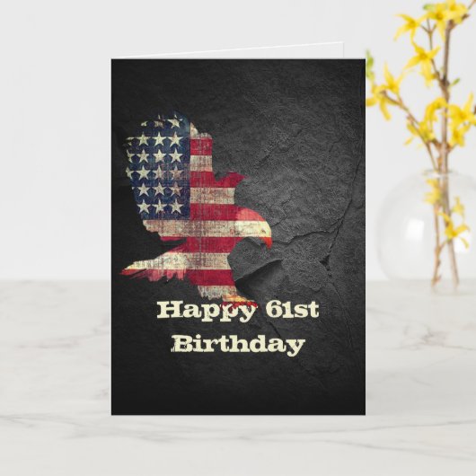 Vlag en Bald Eagle voor 61e verjaardag Kaart (Gele Bloem)