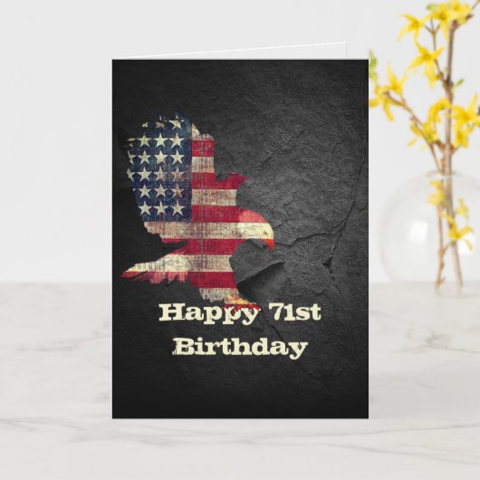 Vlag en Bald Eagle voor 71e verjaardag Kaart (Gele Bloem)