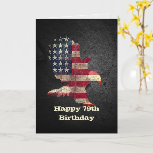 Vlag en Bald Eagle voor 79e verjaardag Kaart (Gele Bloem)