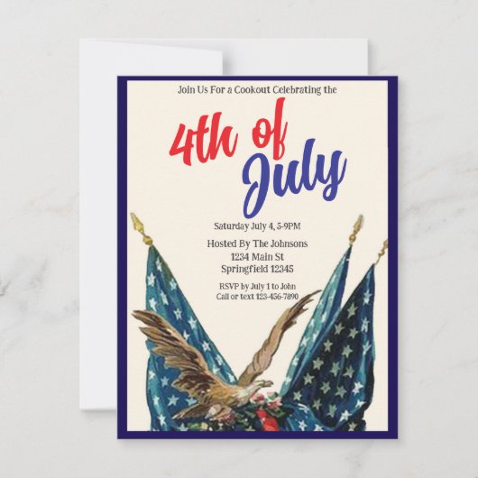 Vlag en Eagle Patriotic 4th of July Cookout Party Kaart (Voorkant)