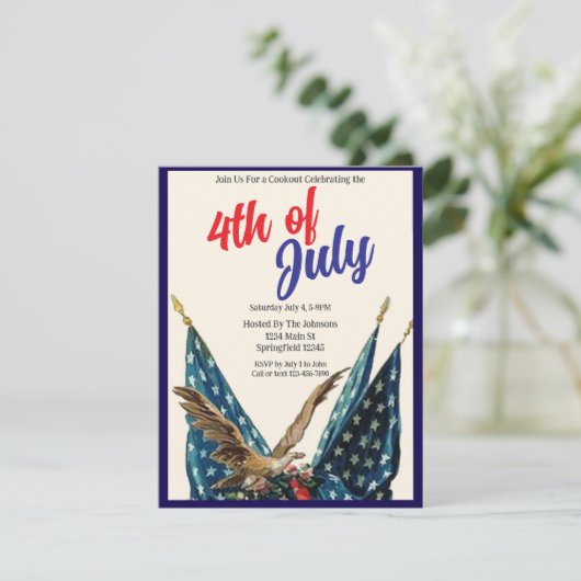 Vlag en Eagle Patriotic 4th of July Cookout Party Kaart (Staand voorkant)