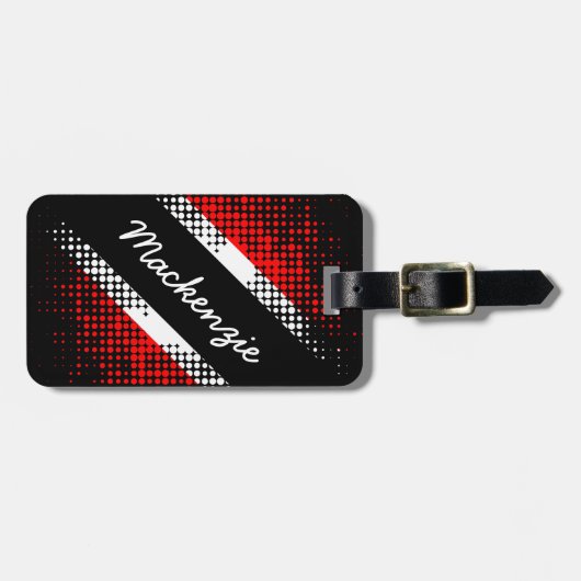 Vlag en JOUW NAAM van Trinidad en Tobago Dot Patte Bagagelabel (Voorkant horizontaal)