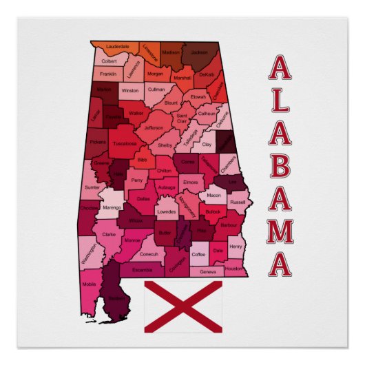 Vlag en kaart van Alabama Perfect Poster (Voorkant)