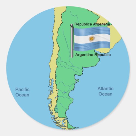 Vlag en kaart van Argentinië Ronde Sticker (Voorkant)