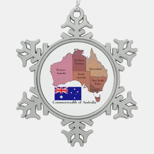 Vlag en kaart van Australië Tin Sneeuwvlok Ornament (Voorkant)