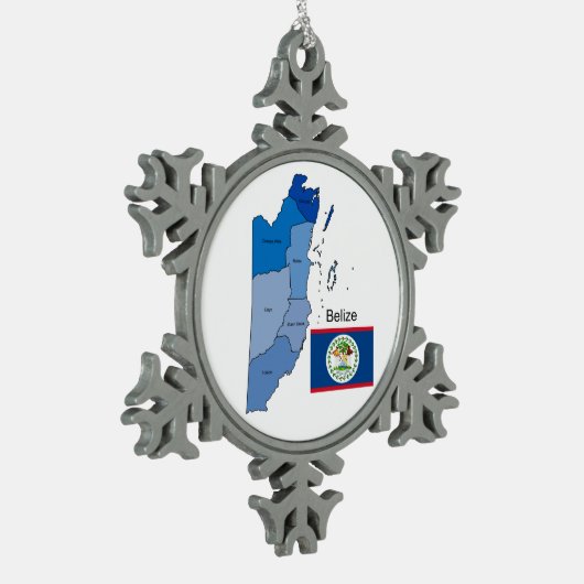 Vlag en kaart van Belize Tin Sneeuwvlok Ornament (Links)