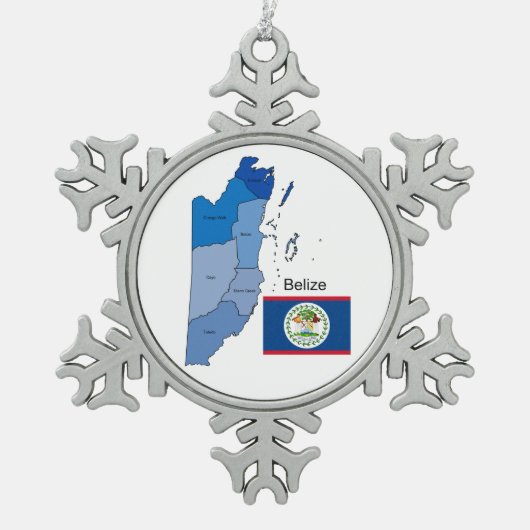 Vlag en kaart van Belize Tin Sneeuwvlok Ornament (Voorkant)