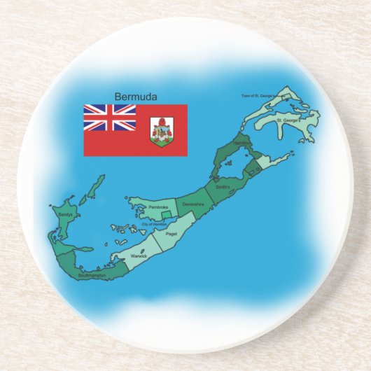 Vlag en kaart van Bermuda Zandsteen Onderzetter (Voorkant)