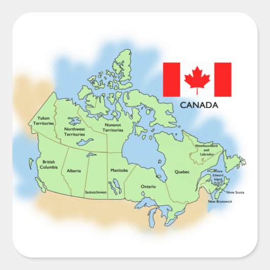 Vlag en kaart van Canada Vierkante Sticker (Voorkant)