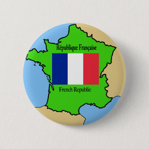 Vlag en kaart van Frankrijk Ronde Button 5,7 Cm