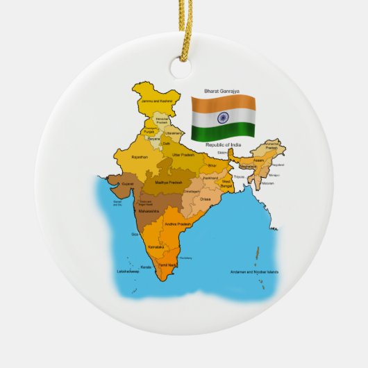 Vlag en kaart van India Keramisch Ornament (Voorkant)