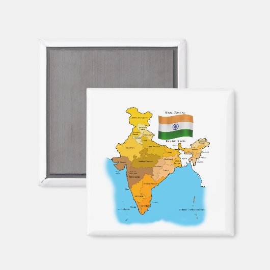 Vlag en kaart van India Magneet (Voorkant / Achterkant)