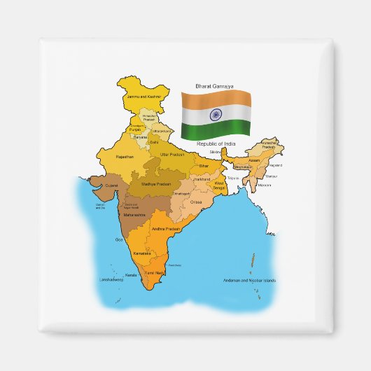 Vlag en kaart van India Magneet (Voorkant)