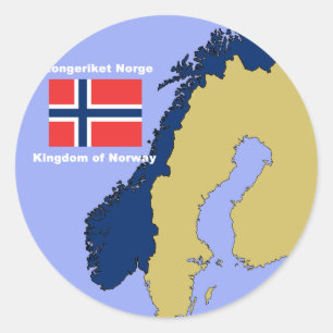 Vlag en kaart van Noorwegen Ronde Sticker