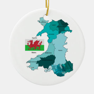 Vlag en kaart van Wales Keramisch Ornament