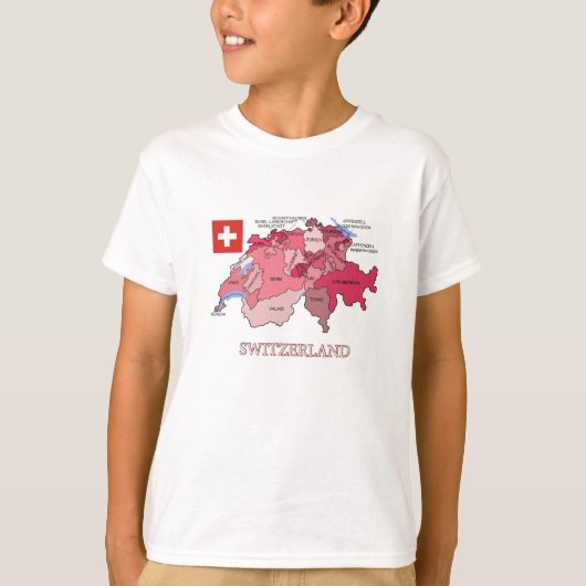 Vlag en kaart van Zwitserland T-shirt (Voorkant)