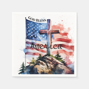 Vlag en kruis "God Bless America" Servet