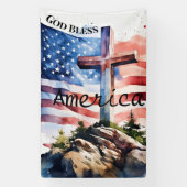 Vlag en kruis "God zegene Amerika" Spandoek (Verticaal)