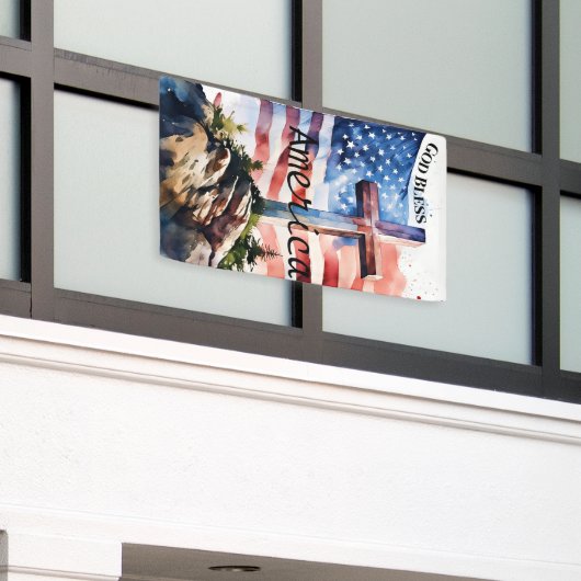Vlag en kruis "God zegene Amerika" Spandoek (Buitenkant Gebouw)
