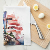 Vlag en kruis "God zegene Amerika" Theedoek (Quarter Fold)