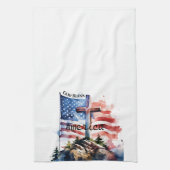 Vlag en kruis "God zegene Amerika" Theedoek (Verticaal)