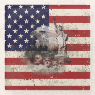 Vlag en symbolen van de Verenigde Staten ID155 Glazen Onderzetter