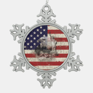 Vlag en symbolen van de Verenigde Staten ID155 Tin Sneeuwvlok Ornament