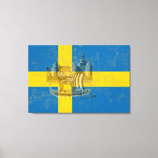 Vlag en symbolen van Zweden ID159 Canvas Afdruk (Voorkant)