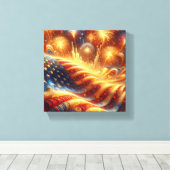 Vlag en vuurwerk op 4 juli canvas afdruk (Insitu (Houten vloer))