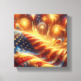Vlag en vuurwerk op 4 juli canvas afdruk