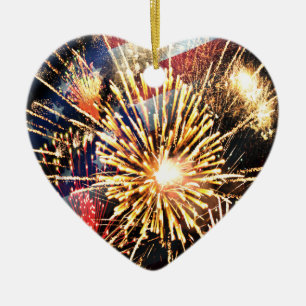 Vlag en vuurwerk van de Verenigde Staten Keramisch Ornament