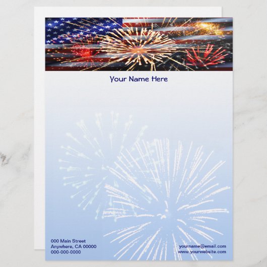 Vlag en vuurwerk van de Verenigde Staten Persoonlijk Briefhoofd (Voorkant / Achterkant)