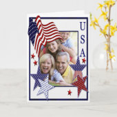 Vlag en vuurwerk van de vierde juli voeg uw Fotoka Kaart (Gele Bloem)