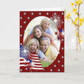 Vlag en vuurwerk van de vierde juli voeg uw Fotoka Kaart (Gele Bloem)