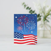 Vlag en Vuurwerk Vier Juli Briefkaart (Staand voorkant)