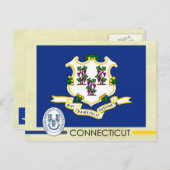 Vlag en zegel van de Connecticut-staat Briefkaart (Voorkant / Achterkant)